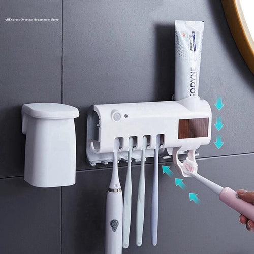 Esterilizador UV para Cepillos con Dispensador de Pasta y Soporte de Pared